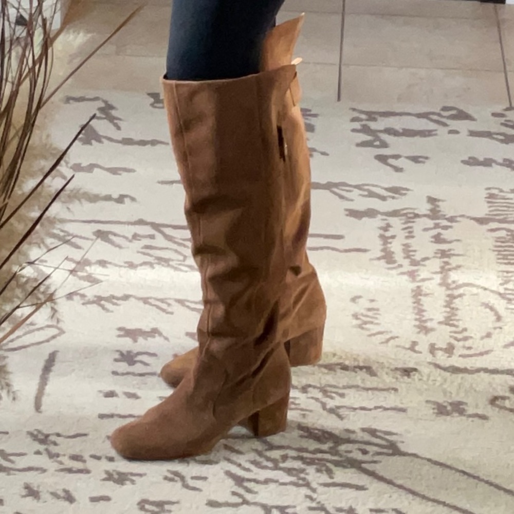 Nine West Brown Over the Knee Boots with Chunky Block Heel